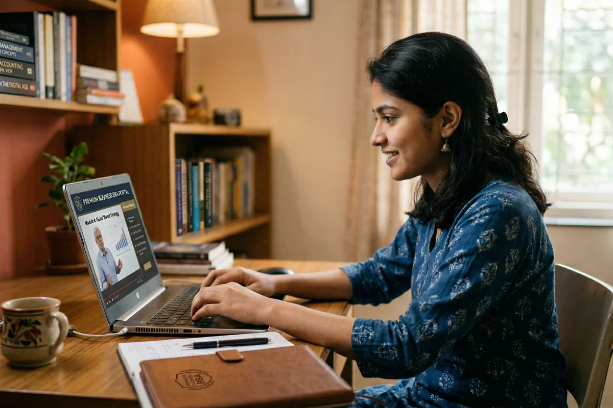 Working professional studying and planning career growth in a modern office